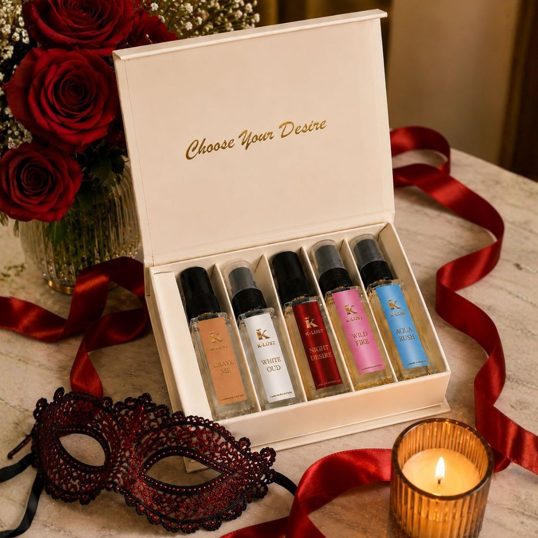 K-Lust Luxury Perfume Gift Set for Men & Women – Mini Fragrance Combo Pack | 5 x 8ml