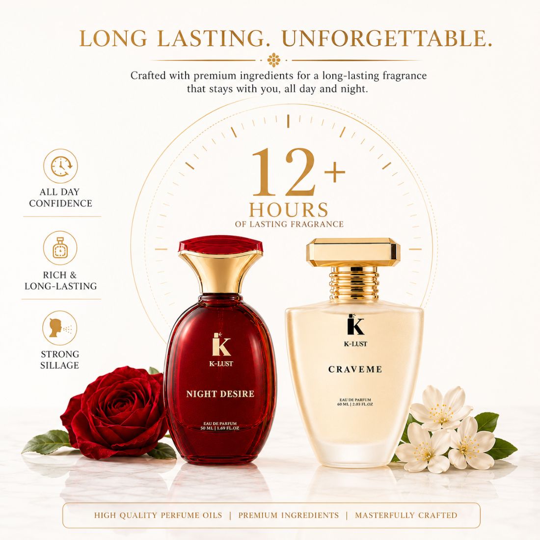 K-LUST (Buy 1 Get 1 Combo) Long Lasting Perfume Gift Set  | Premium Eau De Parfum Collection for Men, Women & Couples | Perfume Combo