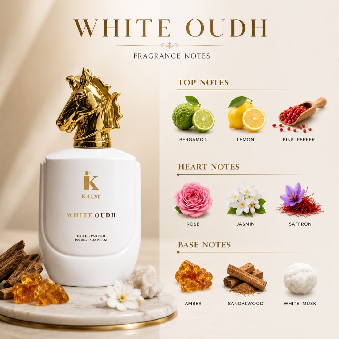 K-Lust White Oudh Unisex Perfume – Luxury Long-Lasting Oud Fragrance 100ml