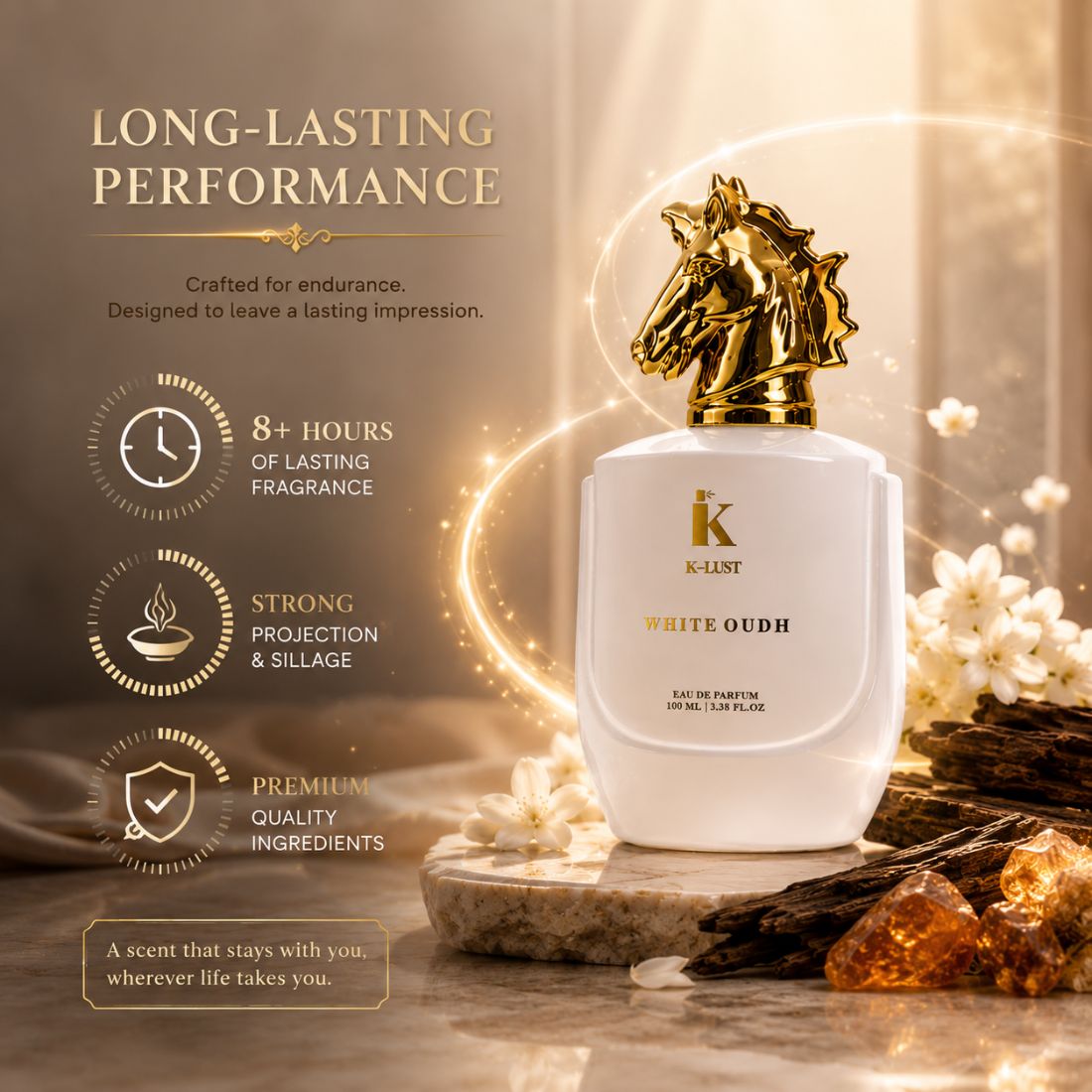 K-LUST White Oudh Unisex Perfume Premium Oud Long Lasting Eau De Parfum