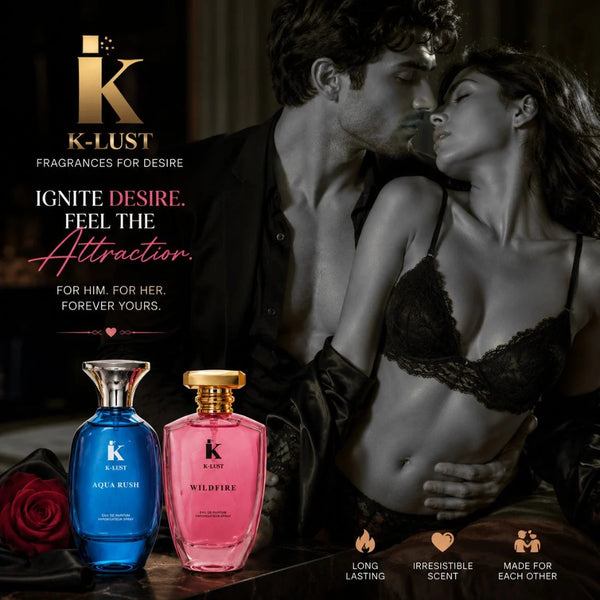 K-LUST Aqua Rush and Wild Fire couple perfume set for him and her